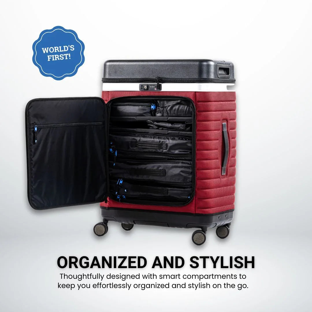 Pull Up Suitcase in red with open compartments – ideal for business and travel