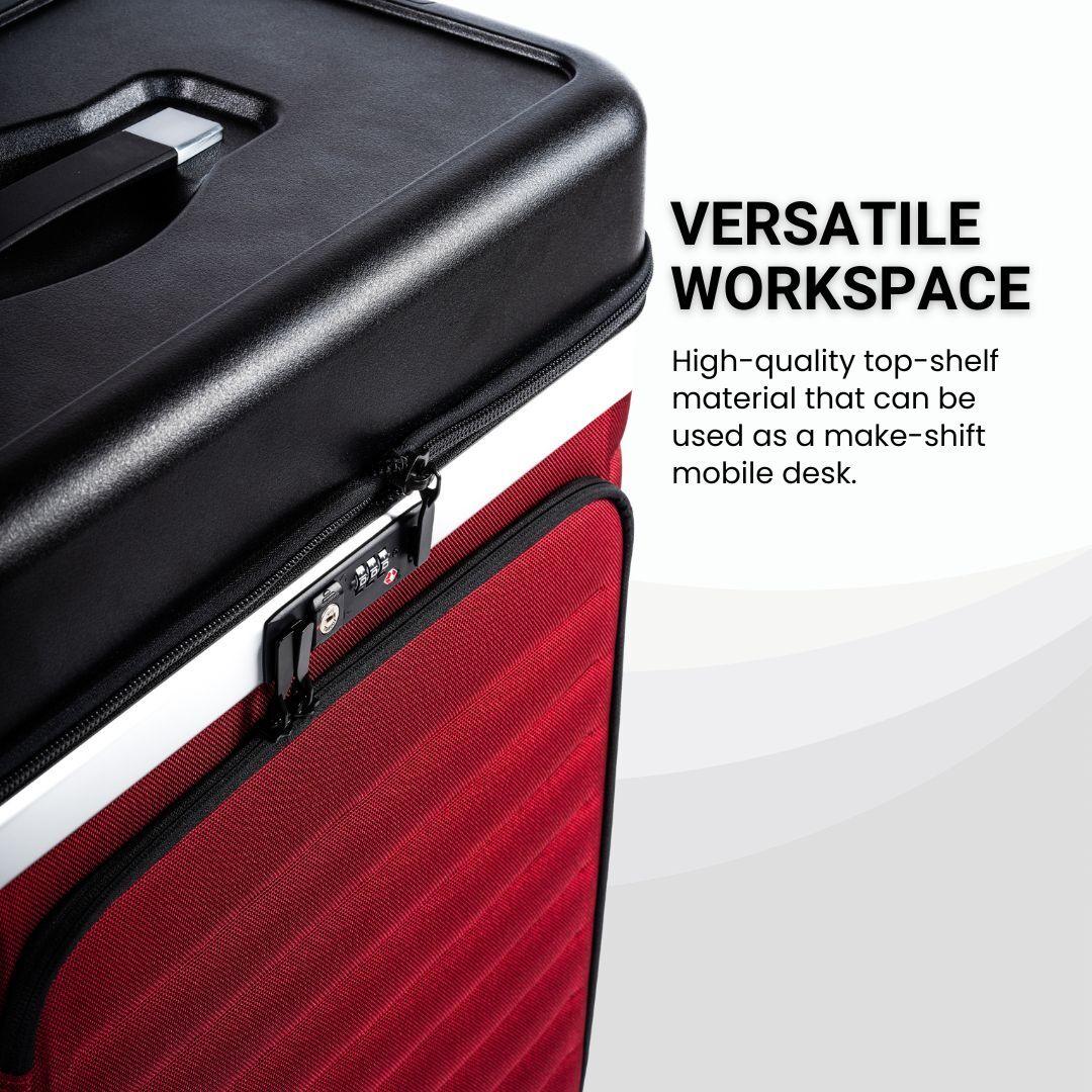 Detail view of versatile front flap – easy access and secure zipper system